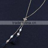 2015 Newest Long Black Tassel Pendant Pearl Inlaid Gems Necklace thumbnail-2