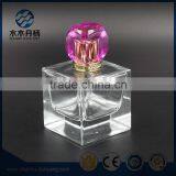 Luxury 100ml Clear Square Glass Perfume Bottle With Decor Cap