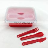 FOLDABLE SILICON LUNCH BOX WITH CUTLERY SET