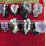 Natural Amethyst Quartz Crystal Agate Geode Human Skull Head Carving Best Gift for Christmas thumbnail-2