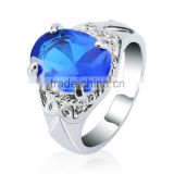 Beautiful Shape Blue Zircon Stone Ring Real Platinum Plated Genuine SWA Elements Austrian Crystal