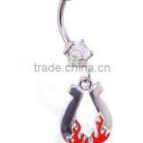 Belly Button Navel Ring With Dangling Horsehole Belly Ring,316L Steel Jewelry,body Jewelry