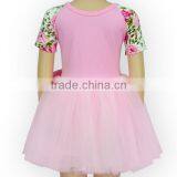 Wholesale Pink Flower Short Sleeve Tulle Skirt Set Ballet Dress Pink Pettiskirt Kids Tutu Dress thumbnail-2