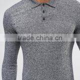 2016 New Design OEM Custom Long Sleeve Button Placket Men's 100% Cotton Knit 200g Casual Tight Skinny Slim Fit Grey Polo Shirt thumbnail-3