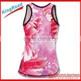 Wholesale Custom Sublimation Printing Dry Fit Coolmax Flower Singlets Women's Running Vest thumbnail-2