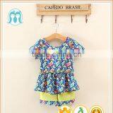 2017 Newest Style Cheap Short Sleeve Cute Blue Baby Girls Suits Summer Girls Dress 2 Piece T-shirt and Pants 2-7 Years Old thumbnail-1