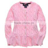 Latest Children Girls Cable Knit Ruffle Buttom Down Long Cardigan Sweater thumbnail-3