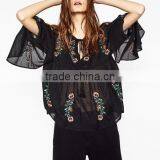Runwaylover EY2375B 2017 Fashion Women Flare Sleeve Chiffon Embroidery Blouse thumbnail-4