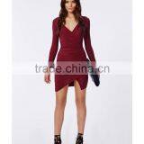 Hot Bodycon Fit Cross Over Neck Wrap Dress With Hem thumbnail-2