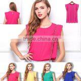 New Design Office Ladies Chiffon Short Sleeve Blouses thumbnail-2