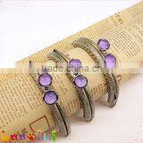 Vintage Purple Crystal Lotus Bead Sew In Frame Bronze Metal Clutch Purse Frame thumbnail-5