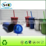 Plastic Insulated Double Walled Coffee Mugs , , Insulated Metal Coffee Tumbler With Straw