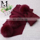Winter Wool Knitted Beanies Scarf Fox Fur Pompom Knitted Hat Wool thumbnail-4