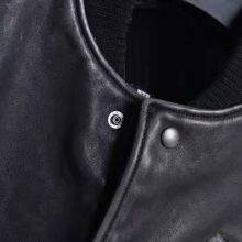 HOT SALE 2021 NEW FASHION MEN'S WASHED BASEBALL GENUINE SHEEPSKIN LEATHER JACKET thumbnail-3