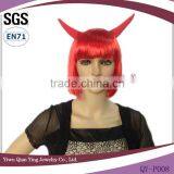 High quality short red synthetic carnival halloween wig with ox horn