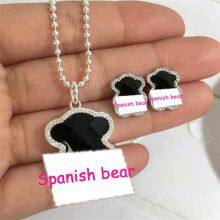 TOUS S925 Silver High Quality 1:1 Black Agate Touses Necklace 115434540 Earrings Suit Jewelry thumbnail-2