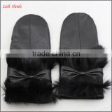2016 ladies winter gloves leather black mittens with fur
