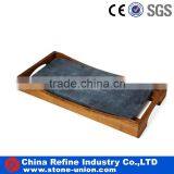 2016 Natural Stone Slate Black Hand Slate Rectangular Tray With Wooden Holder Handle 40x30cm Slate Cheese Board With Handles