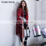 PY-086 Gothic Autumn Turn-down Collar Fitted Micro Suede Ladies Tassel Coats thumbnail-4
