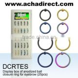 25 pieces Display Box of Steel Nose Hoops, anodized steel ball closure rings for nose or eyebrow