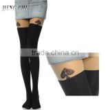black shiny korea tattoo tights thin pantyhose
