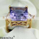 Luxury Rectangle Amethyst White Topaz18KGP Women Engagement Prom Partty Ring thumbnail-1