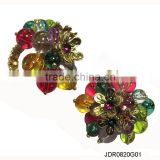 Multi color beads ring,three metal flower ring