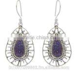 925 Sterling Silver Pear Druzy Drop Earrings Jewelry thumbnail-1