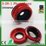 Fashionable Fish Eye +wide Angle +macro Lens Universal 3 in 1 Circle Clip Lens