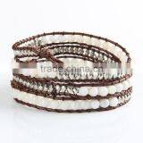 Manual bead weaving bracelet jewelry four laps coil leather bracelets for men and women white silver bracelet bangle whosale