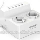 White Super Speed EU Type 6 USB Charging Ports Power Strip for Tablet PC / IPhone thumbnail-2