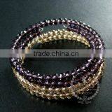 Silver Flower Charm Purple,champagne Colour Crystal Faceted Glass Beads 2 Layers Wiring Bangle Fashion Bracelet 6490053 thumbnail-1