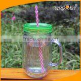 Custom Plastic Mason Jars Bottles With Straw and Handle thumbnail-4