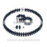 7-7.5mm Fasion Black Pearl Beaded Jewelry Necklace Bracelet and Earrings Set thumbnail-1