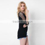 Black V Neck Models for Summer Three Quarter Sleeve Womens Plus Size Blouse thumbnail-3