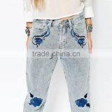 Front Girls Embroidery Flowers Ladies Fancy Jeans Loose Style thumbnail-3
