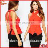 Halter Neck Smooth Stretch Fabric Peplum Top Wholesale Tank Top