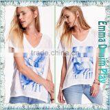 2016 Top Custom Designs Ditigal Printing Girls Open Hem Deep V Neck T-Shirt thumbnail-3