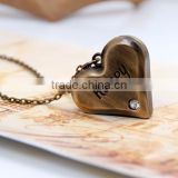 Vintage Cartoon heart shape Lock Pocket Watch Long Chain Sweater Necklace