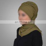 2017 Muslim Clothing Olive Green Plain Pinless Chiffon Instant Scarf thumbnail-3