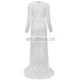 Kate Kasin Maternity Sexy Deep V-Neck Long Sleeve See-Through White Lace Maxi Long Maternity Dress KK001082-2 thumbnail-2