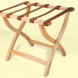 Folding Solid Beech Wood Deluxe Luggage Rack with Five Support Straps (Medium Oak with Brown Webbing)