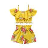 Girl Flowers Print Clothes 3Colors Kids Girls Summer 2pcs Set Strap Tops Shorts Outfits 1-6T thumbnail-1