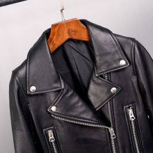 2021NEW FASHION LADIES' GENUINE LAMBSKIN LEATHER JACKET MOTORCYCLE JACKET thumbnail-4