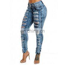 Customized Wholesale New Style Jeans Ripped High Waist Single Breasted Jeans With Small Feet Pencil Pants Trousers Washed Pants thumbnail-3