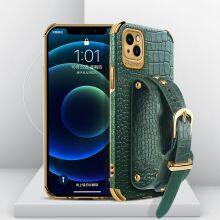 Cooling Electroplated Crocodile Wristband All Inclusive Phone Case for Girls for Iphone 6 7 8p X XR 11 12 13 14 Pro Max thumbnail-1