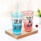 Plastic Tumbler Cup with Lid and Straw hard plastic cup with lid and straw