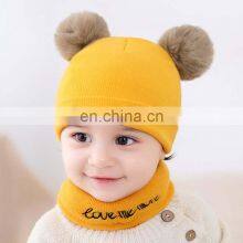 Wholesale Knitted Baby Hat With Pompoms And Neck Warmer thumbnail-1