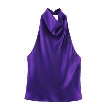 Summer New European and American Style Women's Fashionable and Sexy Spicy Girl Silk Texture Hanging Neck Top thumbnail-3