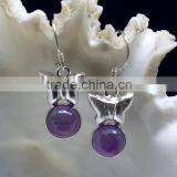 Amethyst Butterfly Shaped Cabochon 925 Sterling Silver Earrings, Fashionable Bezel Earrings, Designer 925 Silver Earrings thumbnail-1